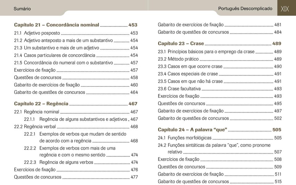 5 Concordância do numeral com o substantivo 457 Exercícios de fixação 457 Questões de concursos 458 Gabarito de exercícios de fixação 460 Gabarito de questões de concursos 464 Capítulo 22 Regência