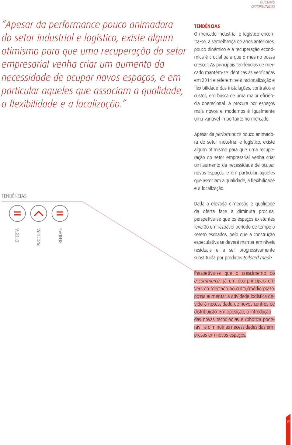 TENDÊNCIAS O mercado industrial e logístico encontra-se, à semelhança de anos anteriores, pouco dinâmico e a recuperação económica é crucial para que o mesmo possa crescer.