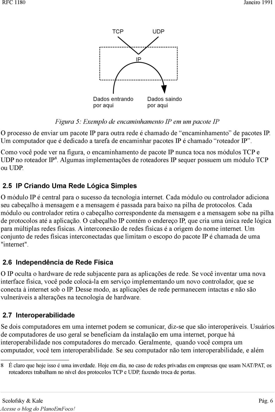 Como você pode ver na figura, o encaminhamento de pacote IP nunca toca nos módulos TCP e UDP no roteador IP 8. Algumas implementações de roteadores IP sequer possuem um módulo TCP ou UDP. 2.