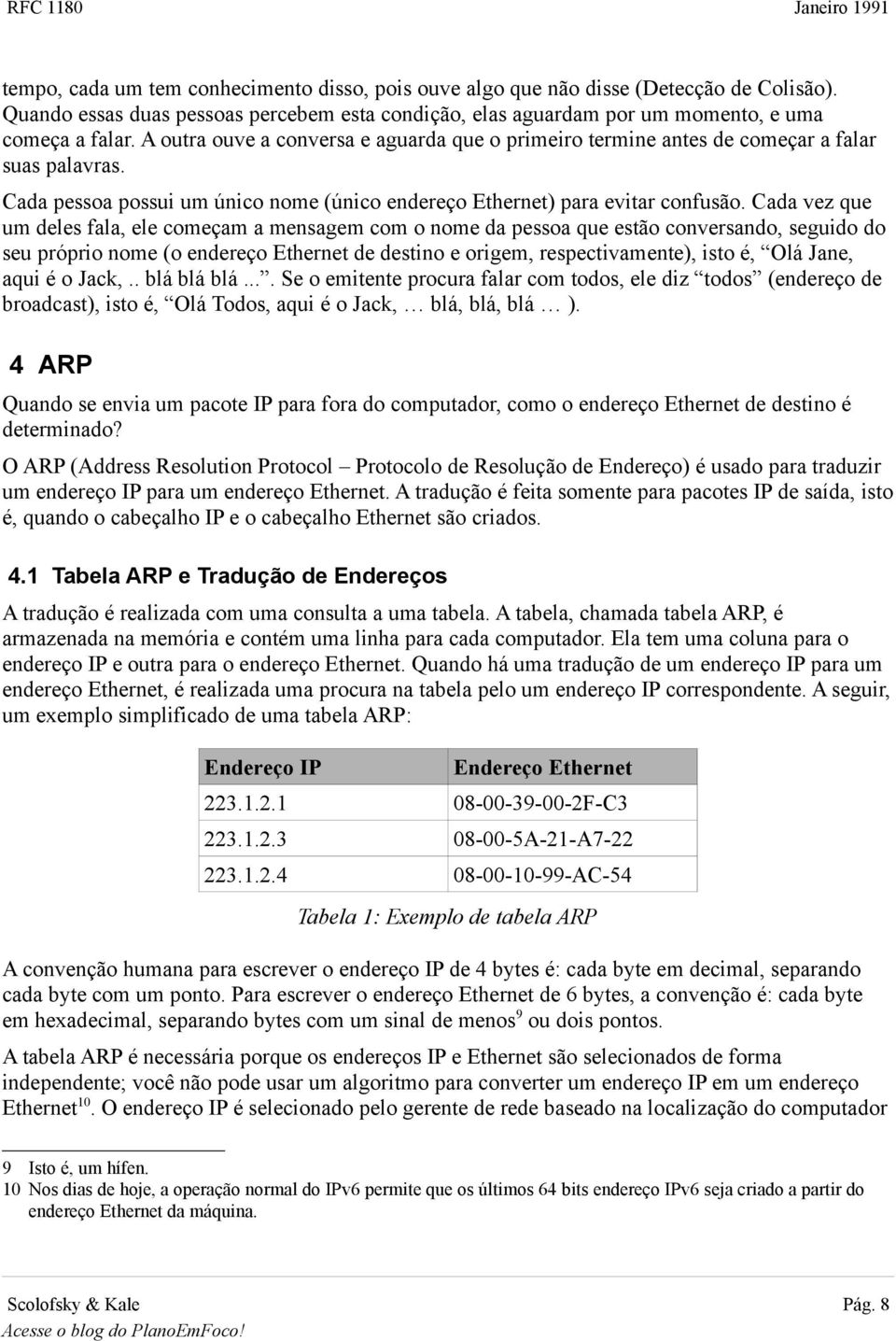 Cada vez que um deles fala, ele começam a mensagem com o nome da pessoa que estão conversando, seguido do seu próprio nome (o endereço Ethernet de destino e origem, respectivamente), isto é, Olá