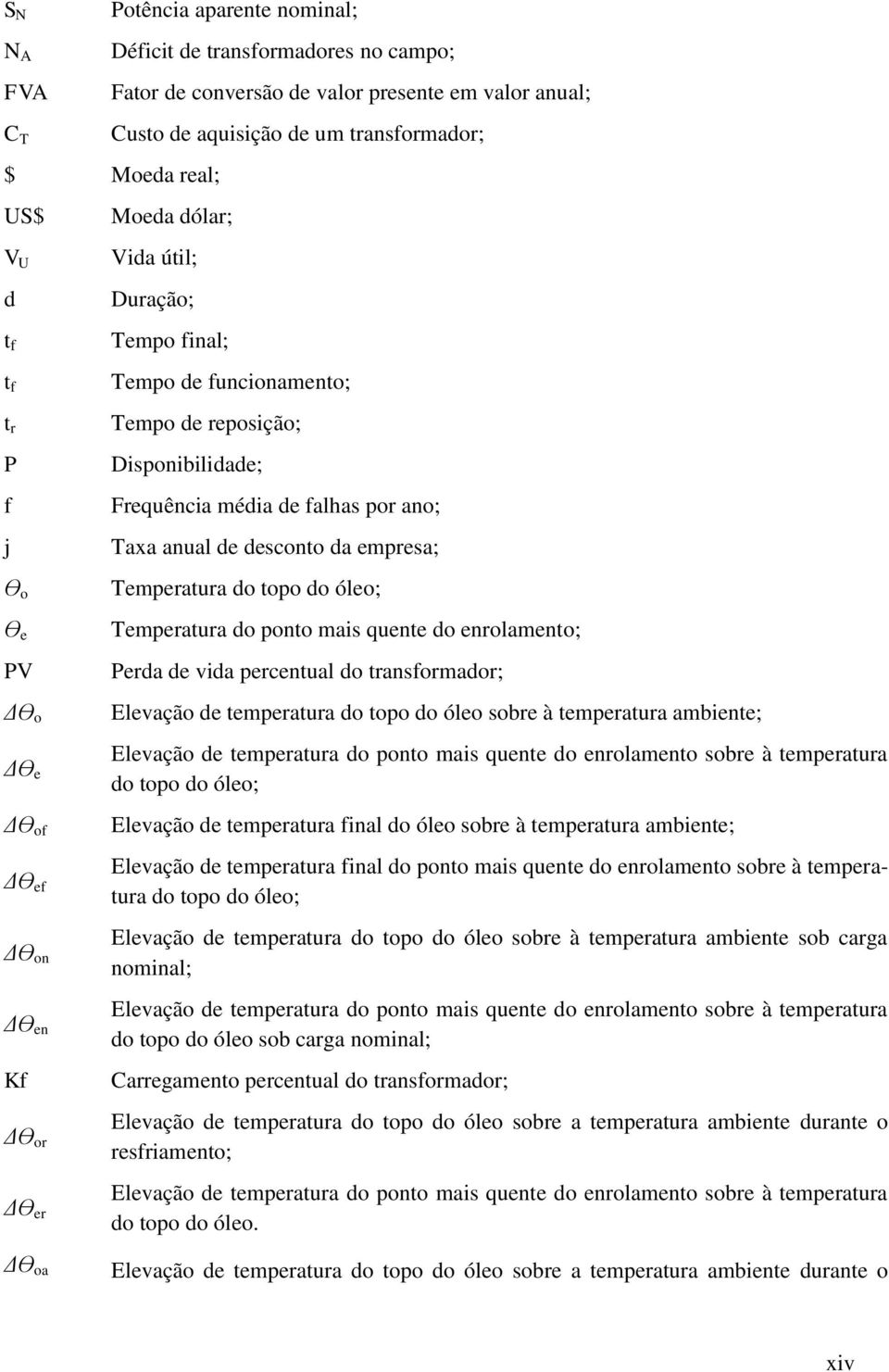 de falhas por ano; Taxa anual de desconto da empresa; Temperatura do topo do óleo; Temperatura do ponto mais quente do enrolamento; Perda de vida percentual do transformador; Elevação de temperatura