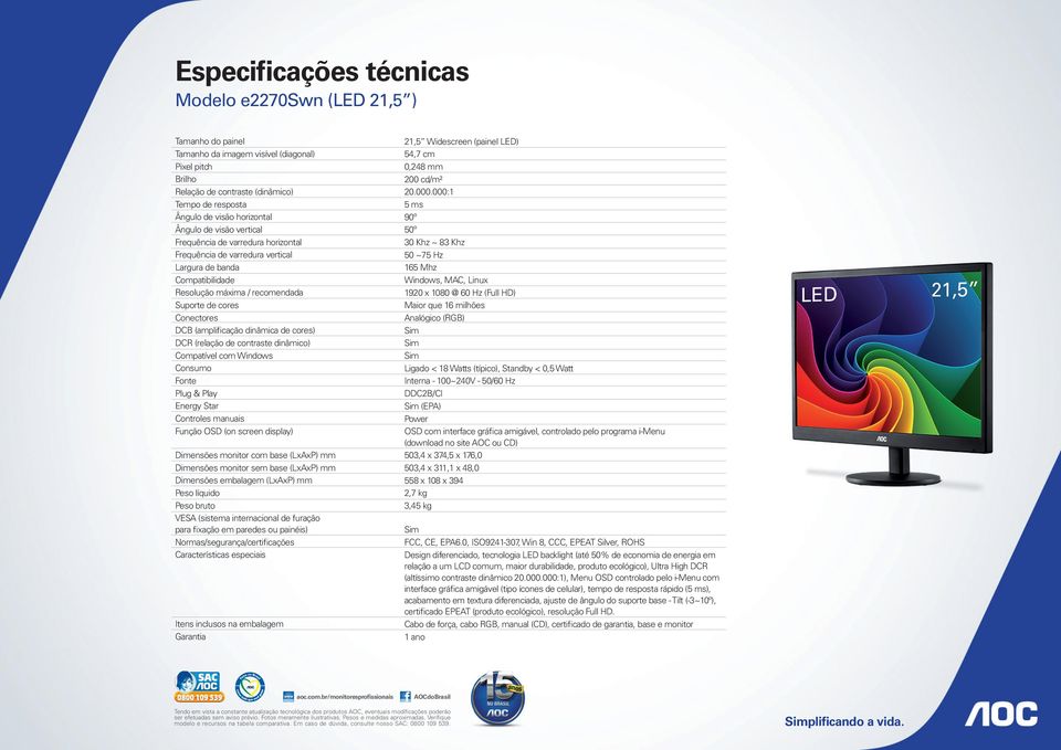 311,1 x 48,0 558 x 108 x 394 2,7 kg 3,45 kg FCC, CE, EPA6.