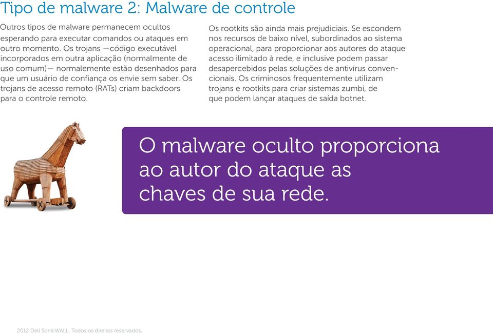 Os trojans de acesso remoto (RATs) criam backdoors para o controle remoto. Os rootkits são ainda mais prejudiciais.