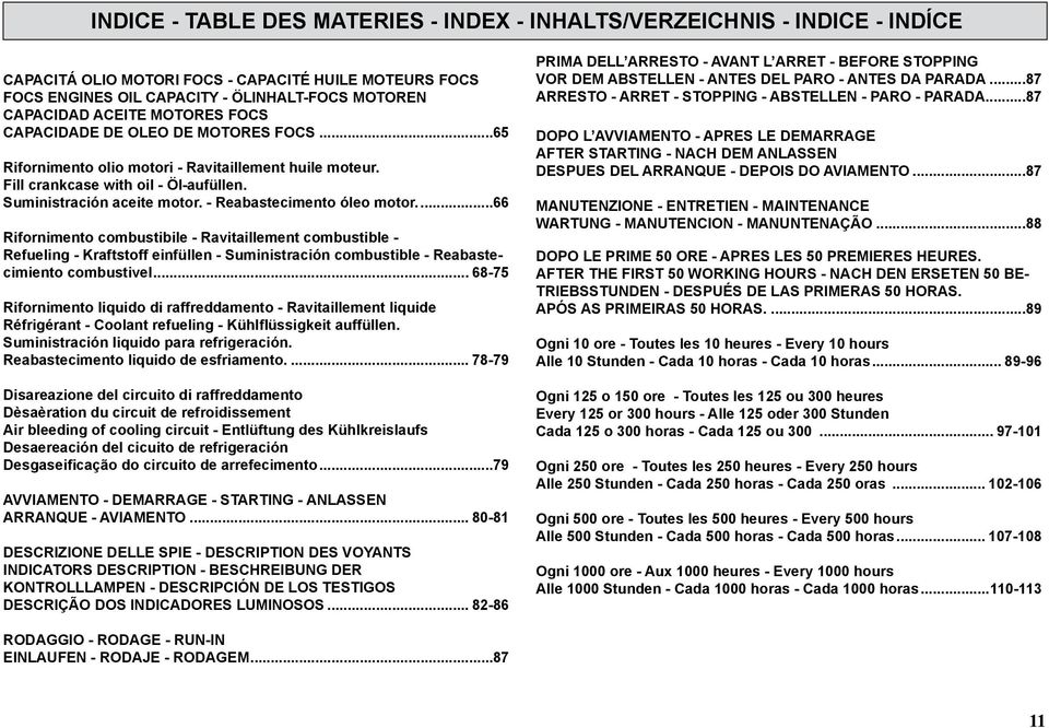- Reabastecimento óleo motor...66 Rifornimento combustibile - Ravitaillement combustible - Refueling - Kraftstoff einfüllen - Suministración combustible - Reabastecimiento combustivel.