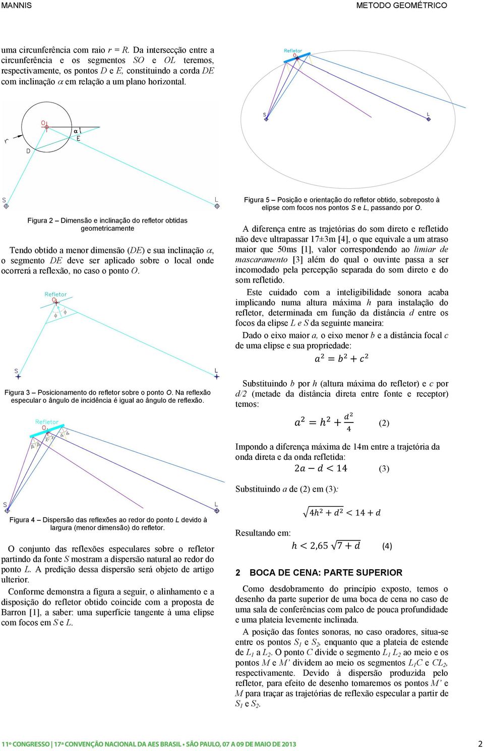 Figura 5 Posição e orientação do refletor obtido, sobreposto à elipse com focos nos pontos S e L, passando por O.