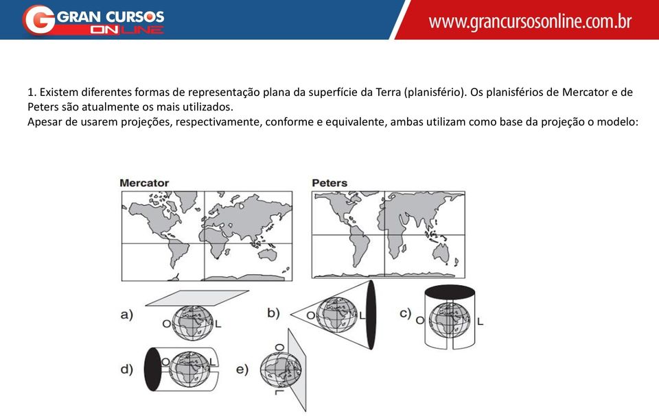 Os planisférios de Mercator e de Peters são atualmente os mais