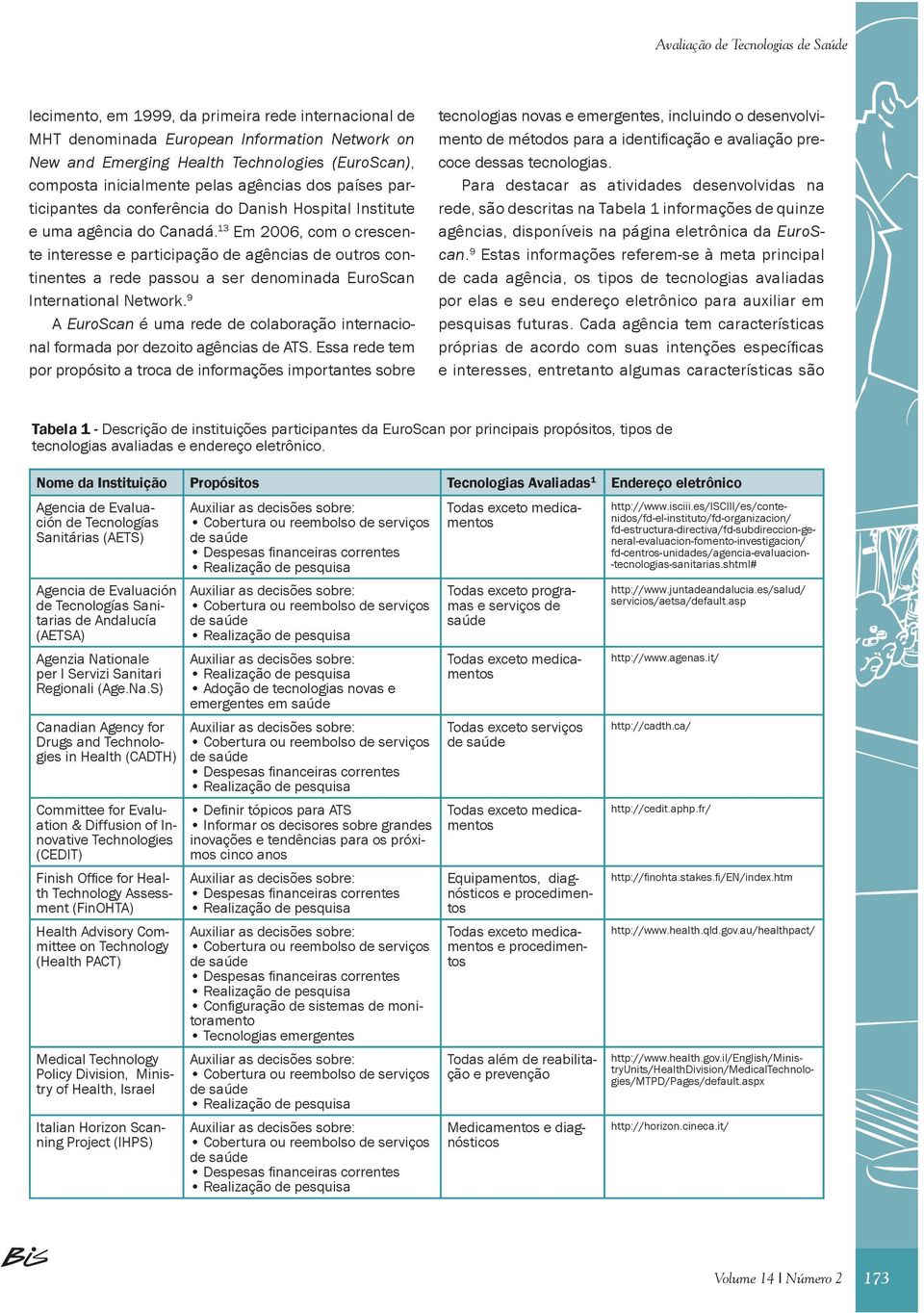 9 A EuroScan é uma rede de colaboração internacional formada por dezoito agências de ATS.