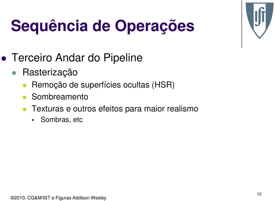 superfícies ocultas (HSR) Sombreamento