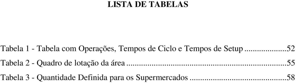 .. 52 Tabela 2 - Quadro de lotação da área.