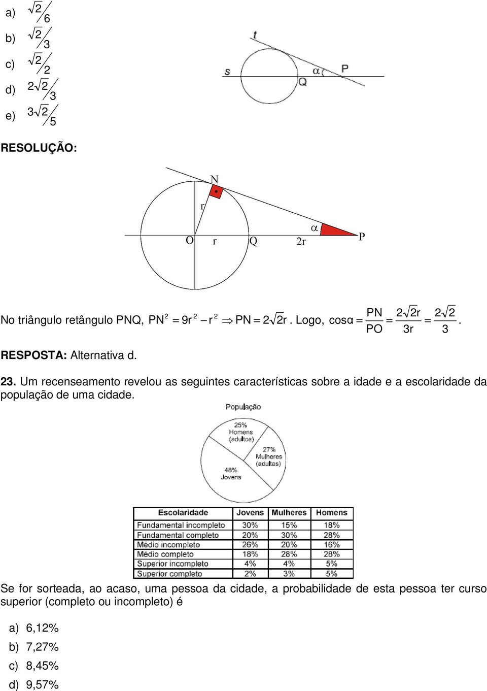 . Um recenseamento revelou as seguintes características sobre a idade e a escolaridade da