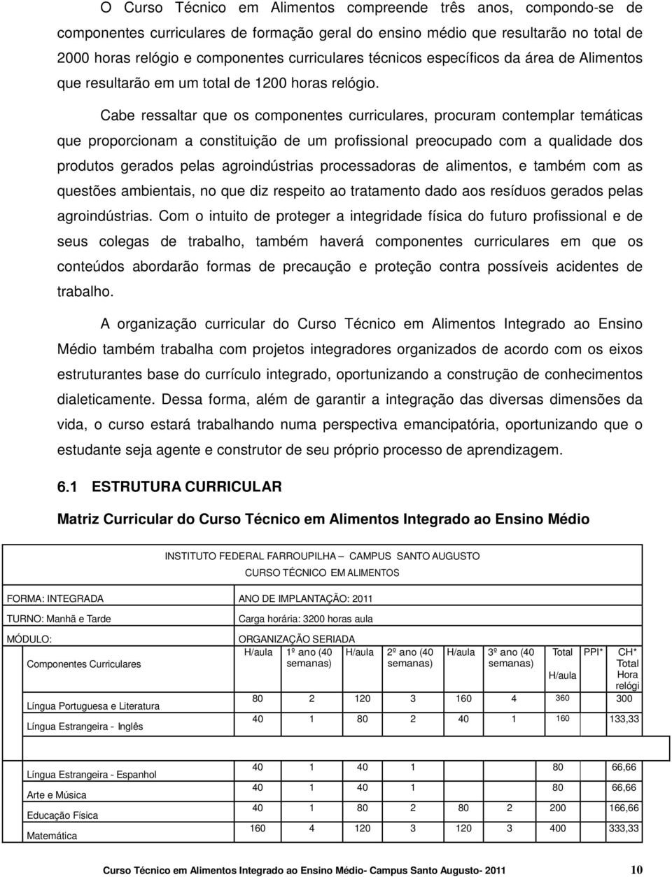 Cabe ressaltar que os componentes curriculares, procuram contemplar temáticas que proporcionam a constituição de um profissional preocupado com a qualidade dos produtos gerados pelas agroindústrias