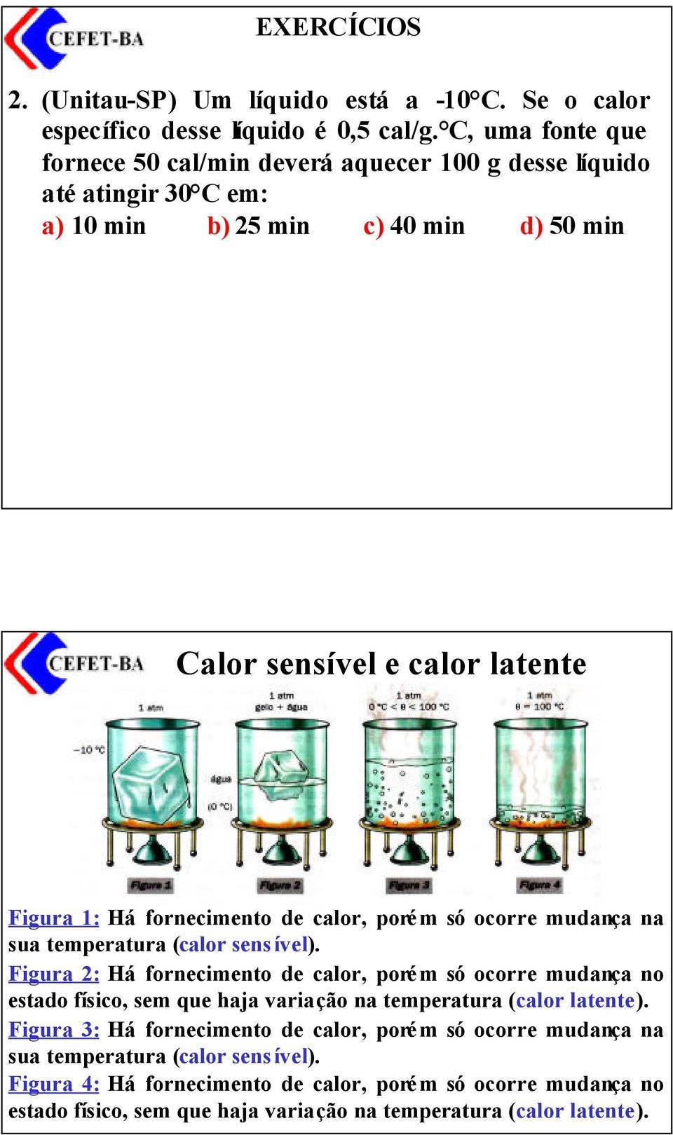 fornecimento de calor, porém só ocorre mudança na sua temperatura (calor sens ível).