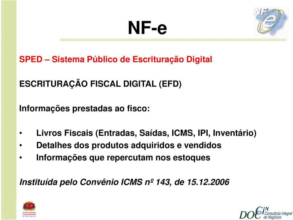 Saídas, ICMS, IPI, Inventário) Detalhes dos produtos adquiridos e vendidos