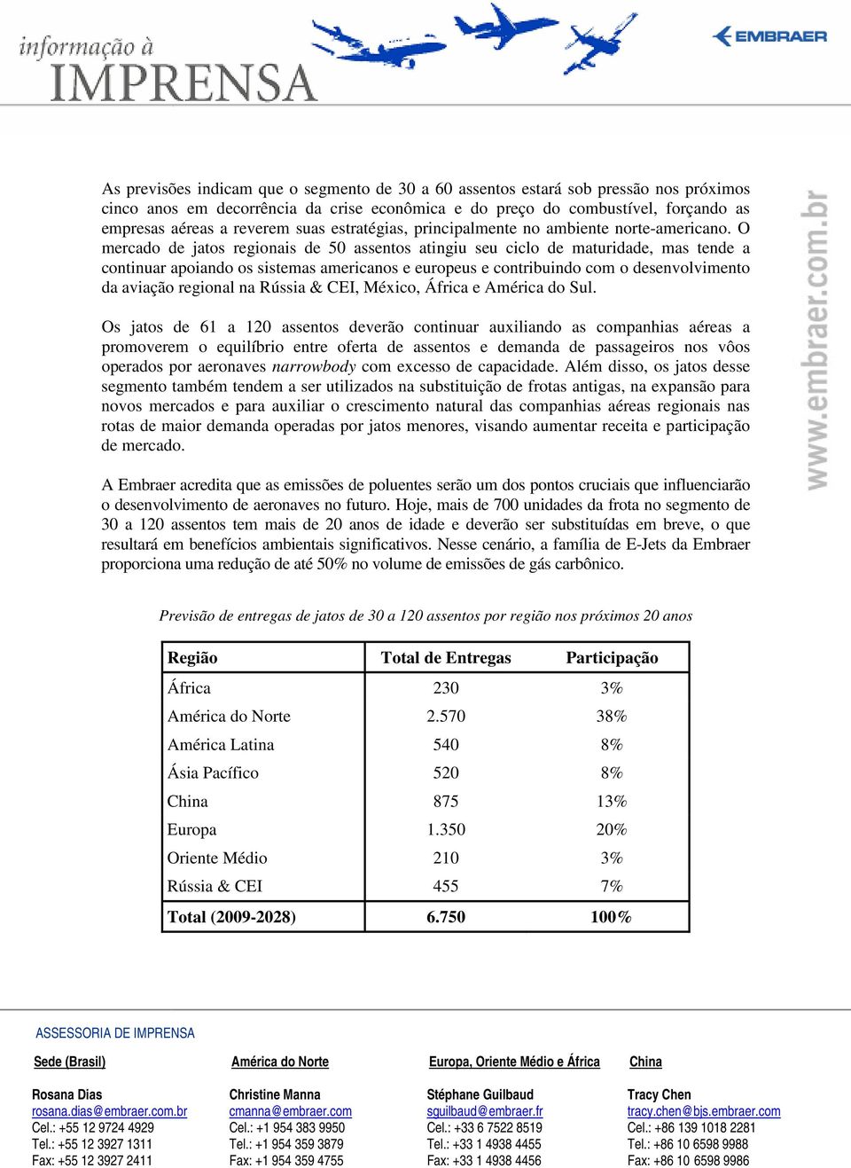 O mercado de jatos regionais de 50 assentos atingiu seu ciclo de maturidade, mas tende a continuar apoiando os sistemas americanos e europeus e contribuindo com o desenvolvimento da aviação regional