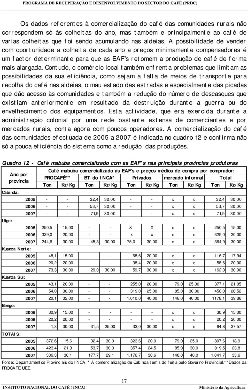 A possibilidade de vender com oportunidade a colheita de cada ano a preços minimamente compensadores é um factor determinante para que as EAF s retomem a produção de café de forma mais alargada.