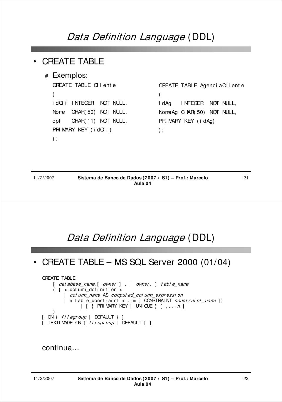 CREATE TABLE [ database_name.[ owner.