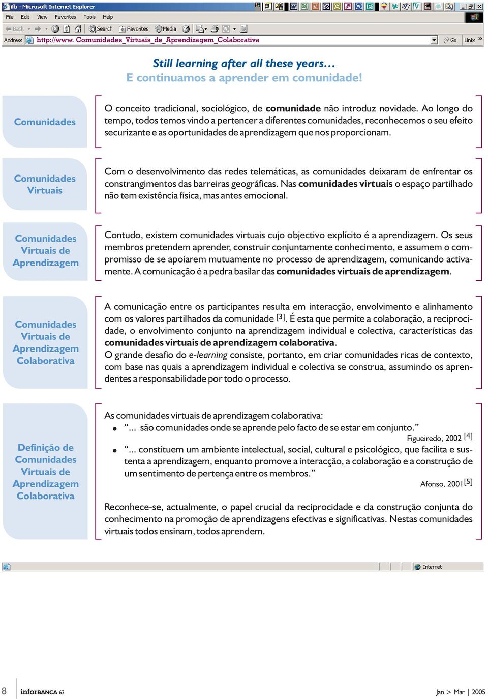 Ao longo do tempo, todos temos vindo a pertencer a diferentes comunidades, reconhecemos o seu efeito securizante e as oportunidades de aprendizagem que nos proporcionam.