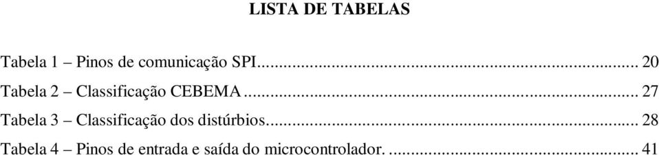 .. 27 Tabela 3 Classificação dos distúrbios.