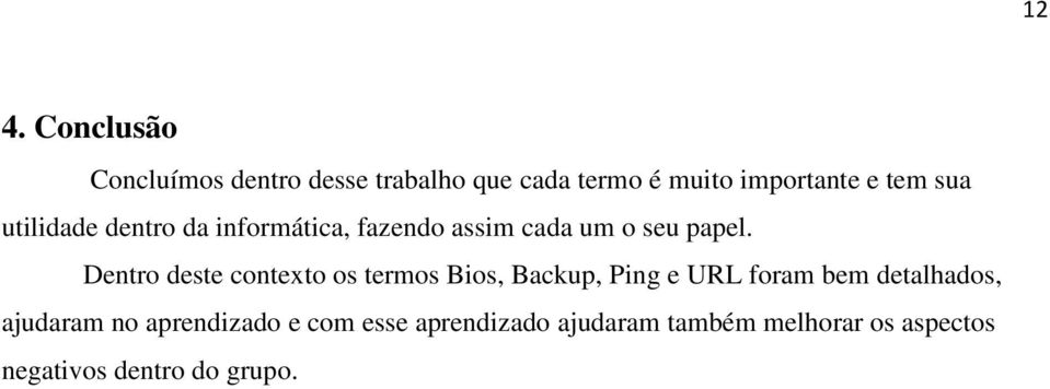 Dentro deste contexto os termos Bios, Backup, Ping e URL foram bem detalhados, ajudaram