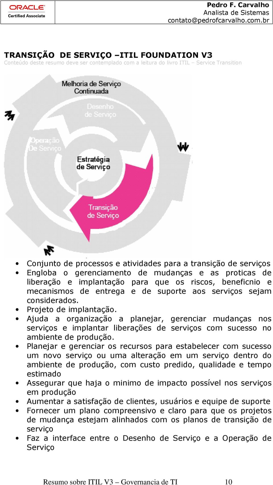 Projeto de implantação. Ajuda a organização a planejar, gerenciar mudanças nos serviços e implantar liberações de serviços com sucesso no ambiente de produção.