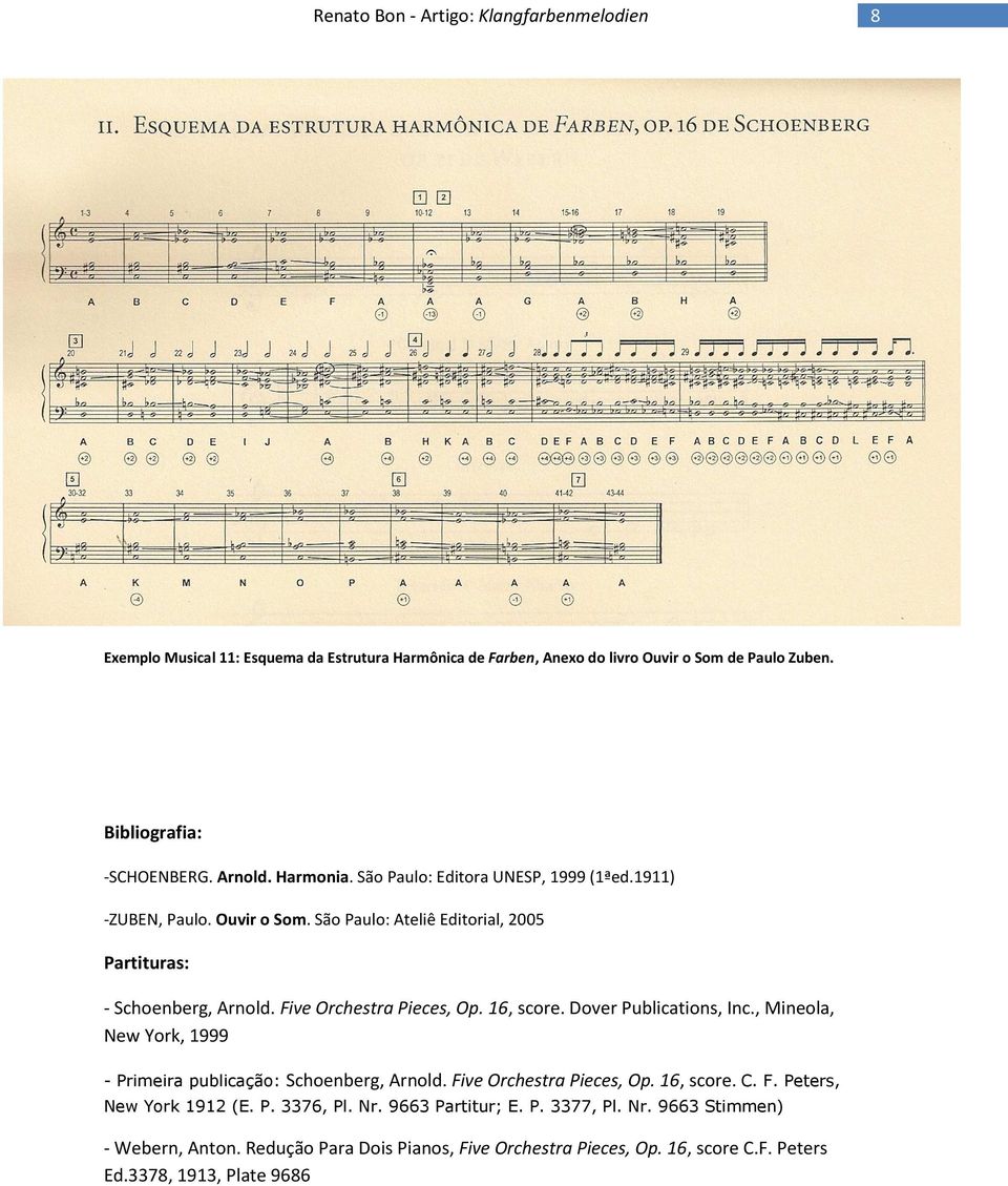 16, score. Dover Publications, Inc., Mineola, New York, 1999 - Primeira publicação: Schoenberg, Arnold. Five Orchestra Pieces, Op. 16, score. C. F. Peters, New York 1912 (E.