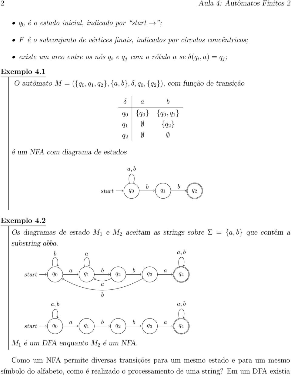 O utômto M = ({,, }, {, }, δ,, { }), com função de trnsição δ { } {, } { } é um NFA com digrm de estdos, strt Exemplo 4.