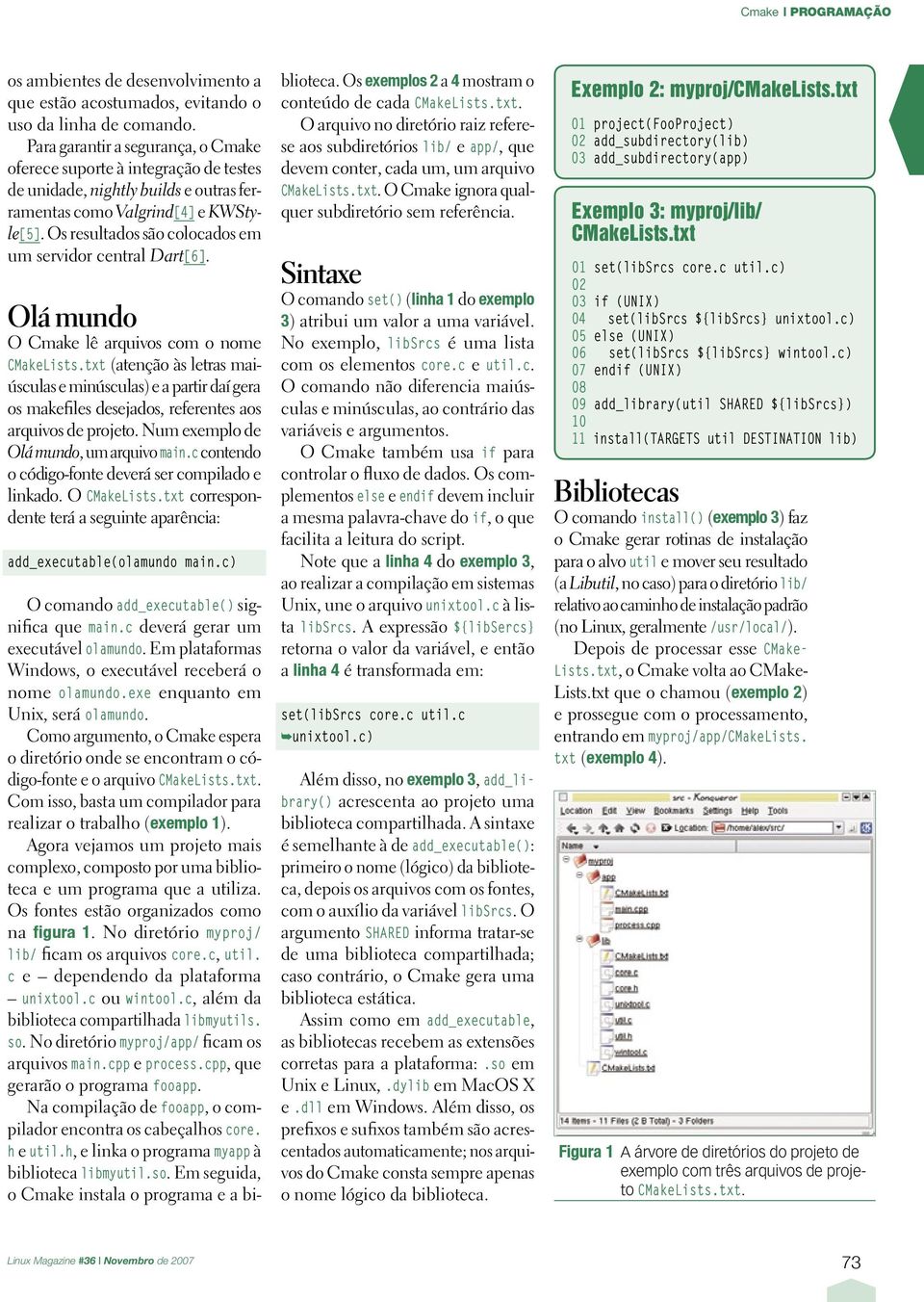 Os resultados são colocados em um servidor central Dart[6]. Olá mundo O Cmake lê arquivos com o nome CMakeLists.