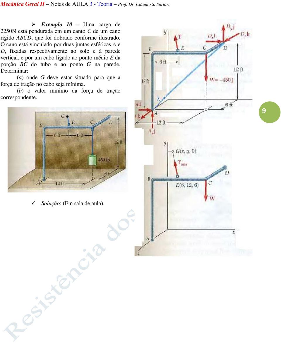 O cano está vnculado por duas juntas esfércas e D, fadas respectvamente ao solo e à parede vertcal, e por um cabo lgado ao ponto