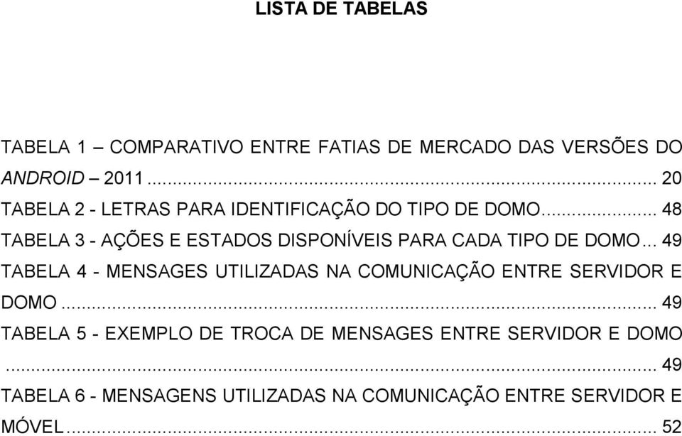 .. 48 TABELA 3 - AÇÕES E ESTADOS DISPONÍVEIS PARA CADA TIPO DE DOMO.