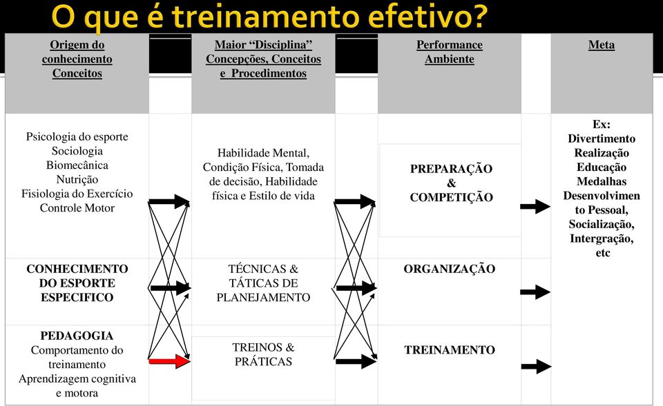 Habilidade física e Estilo de vida TÉCNICAS & TÁTICAS DE PLANEJAMENTO PREPARAÇÃO & COMPETIÇÃO ORGANIZAÇÃO Ex: Divertimento Realização Educação Medalhas