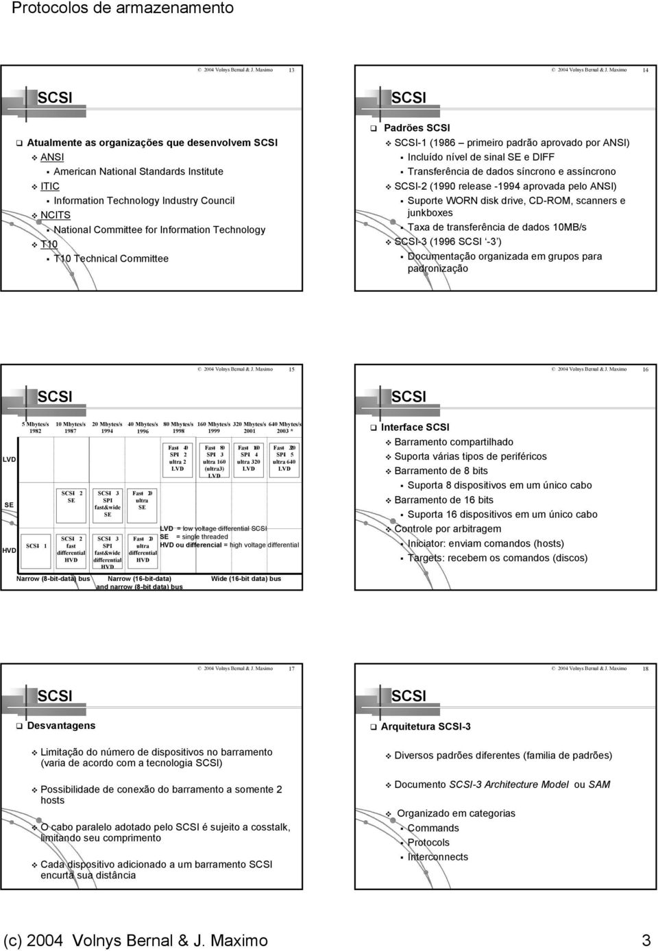 T10 Technical Committee Padrões -1 (1986 primeiro padrão aprovado por ANSI) Incluído nível de sinal SE e DIFF Transferência de dados síncrono e assíncrono -2 (1990 release -1994 aprovada pelo ANSI)