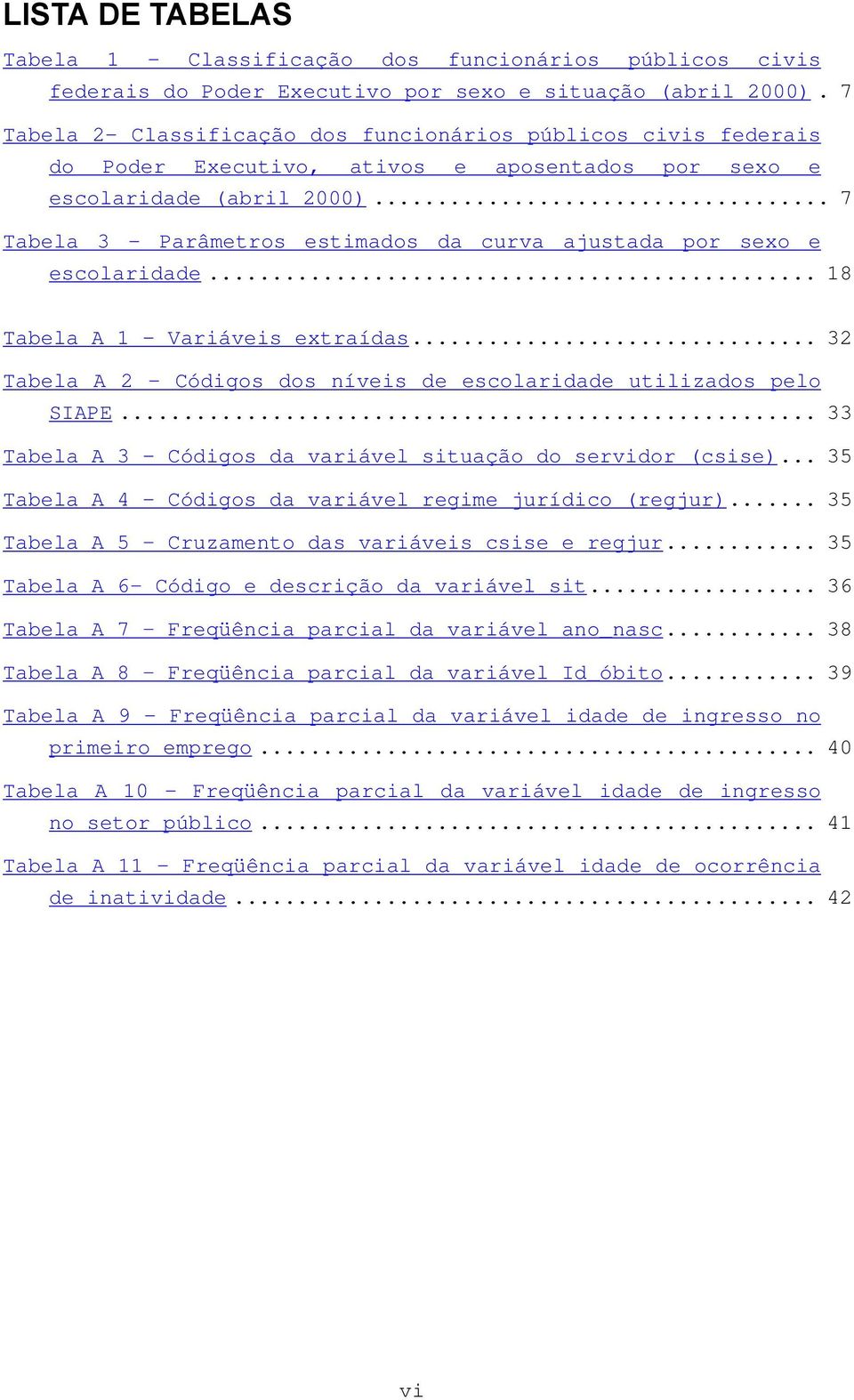 .. 7 Tabela 3 - Parâmetros estimados da curva ajustada por sexo e escolaridade... 18 Tabela A 1 - Variáveis extraídas... 32 Tabela A 2 - Códigos dos níveis de escolaridade utilizados pelo SIAPE.