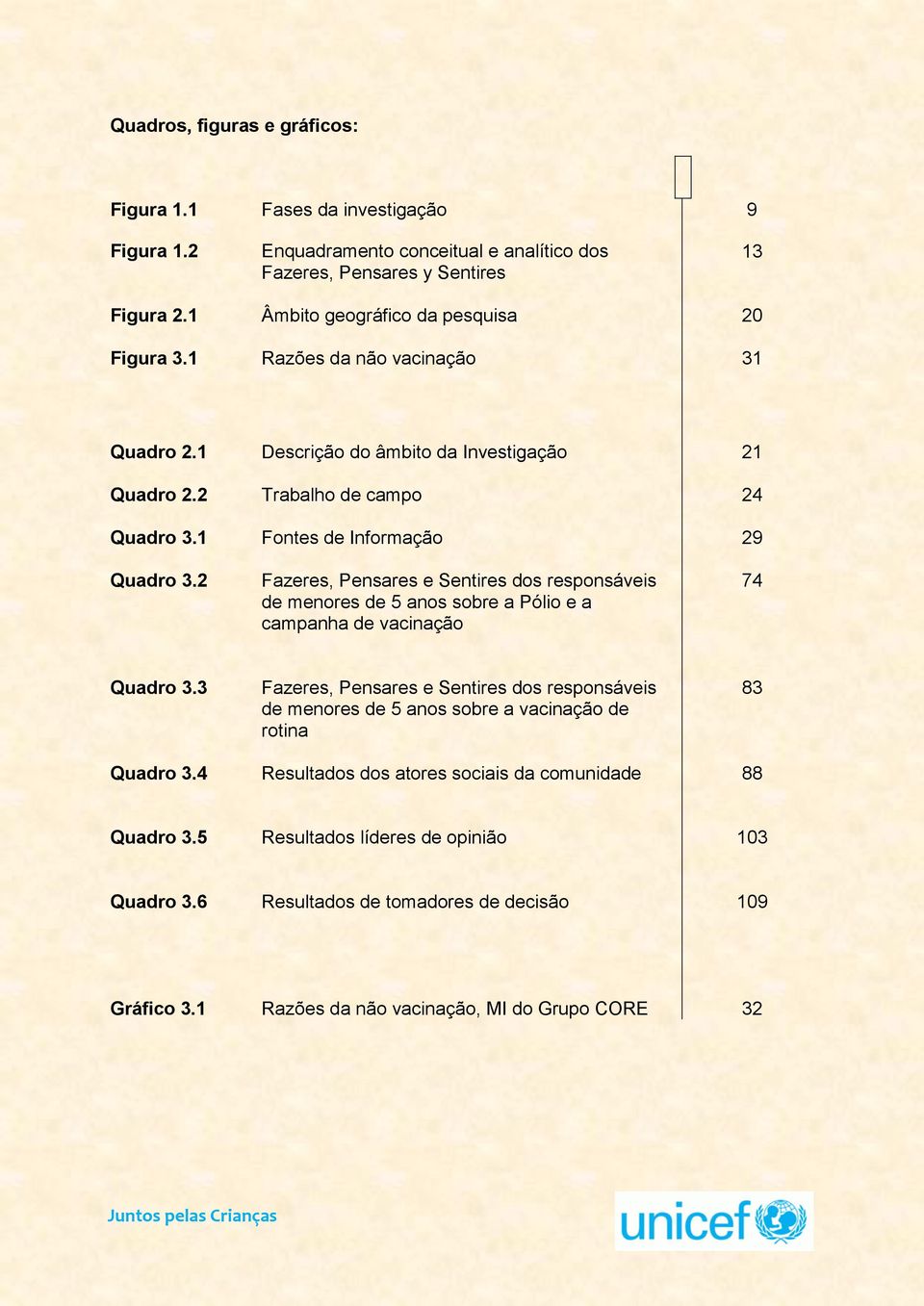 2 Fazeres, Pensares e Sentires dos responsáveis de menores de 5 anos sobre a Pólio e a campanha de vacinação 74 Quadro 3.