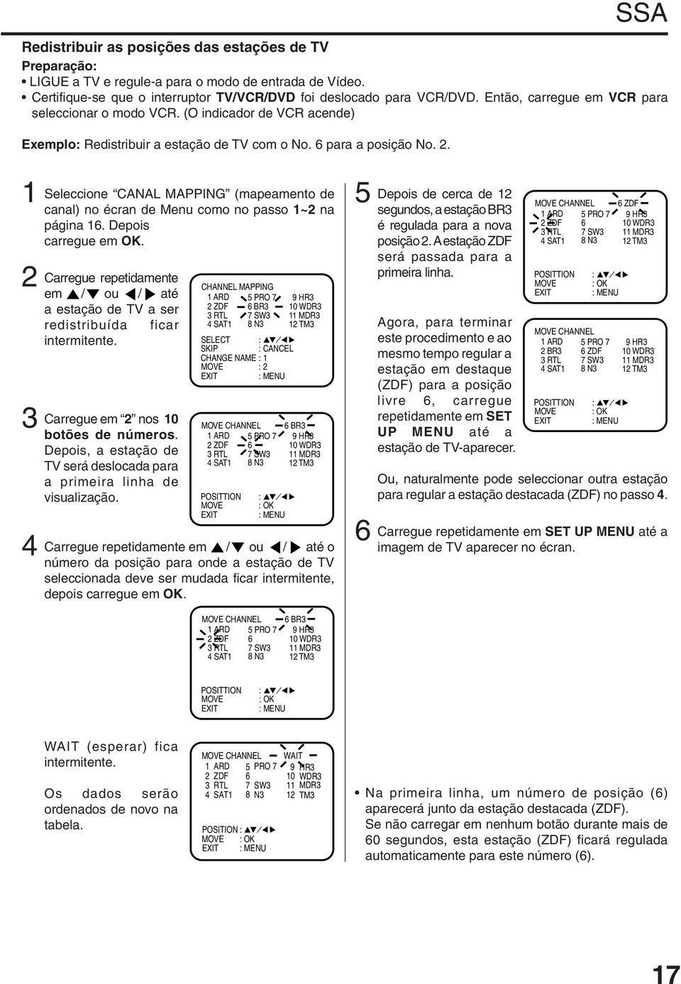 . 4 Seleccione CANAL MAPPING (mapeamento de canal) no écran de Menu como no passo ~ na página 6. Depois carregue em OK.