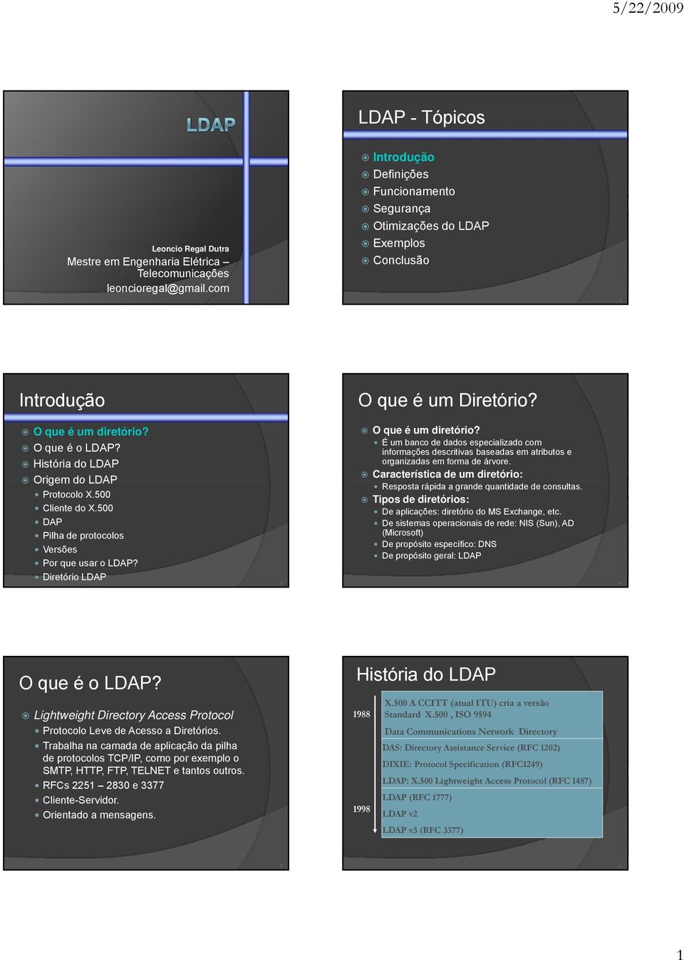 História do LDAP Origem do LDAP Protocolo X.500 Cliente do X.500 DAP Pilha de protocolos Versões Por que usar o LDAP? Diretório LDAP 3 O que é um diretório?