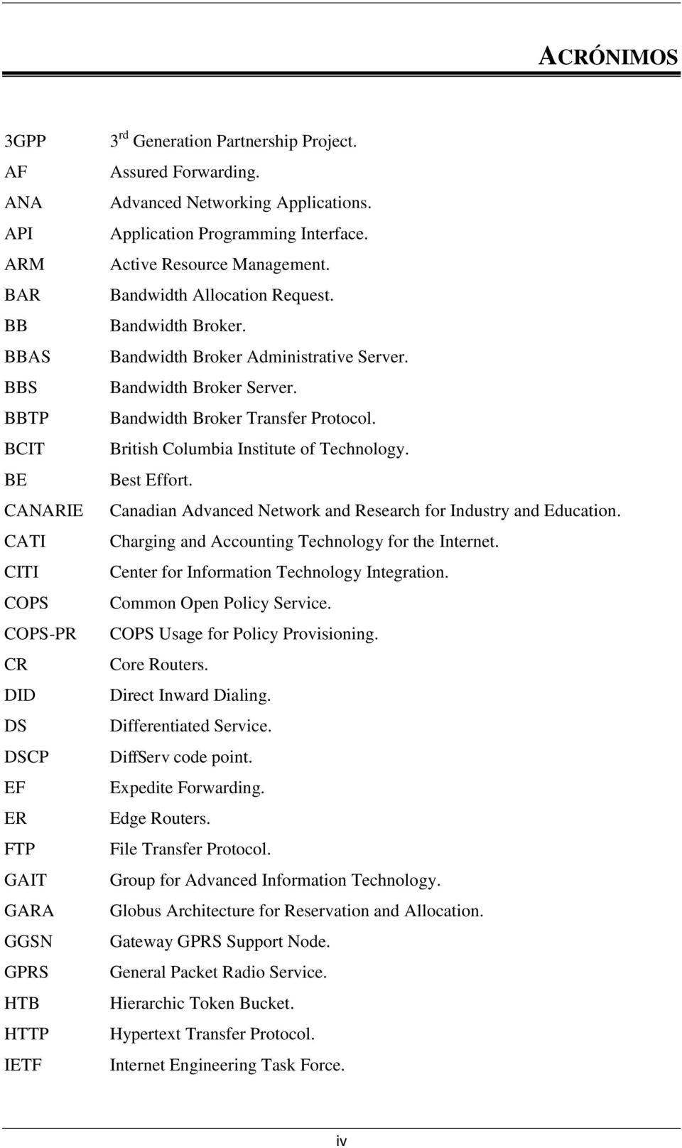 Bandwidth Broker Administrative Server. Bandwidth Broker Server. Bandwidth Broker Transfer Protocol. British Columbia Institute of Technology. Best Effort.