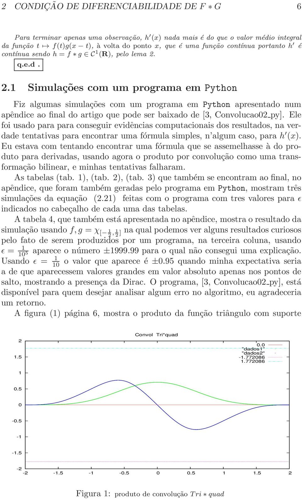 q.e.d. 2.1 Simulções com um progrm em Python Fiz lgums simulções com um progrm em Python presentdo num pêndice o finl do rtigo que pode ser bixdo de [3, Convoluco02 py].