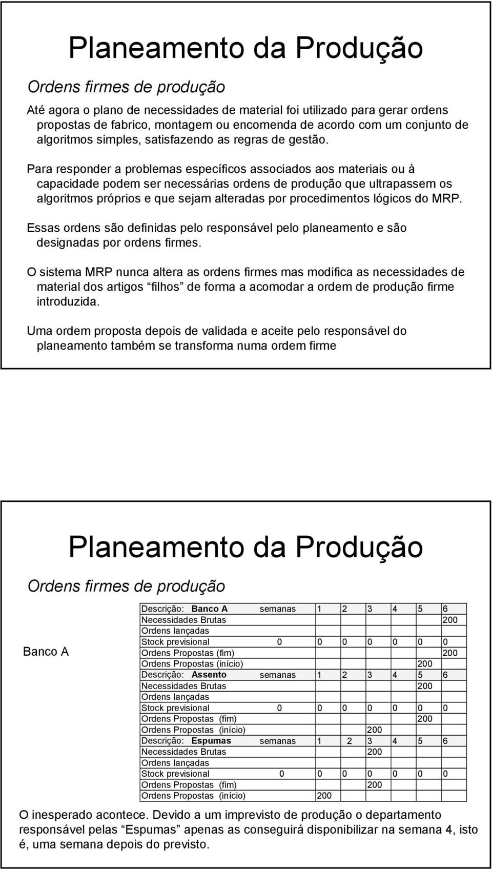 Para responder a problemas específicos associados aos materiais ou à capacidade podem ser necessárias ordens de que ultrapassem os algoritmos próprios e que sejam alteradas por procedimentos lógicos