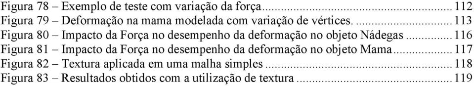 ...113 Figura 80 Impacto da Força no desempenho da deformação no objeto Nádegas.