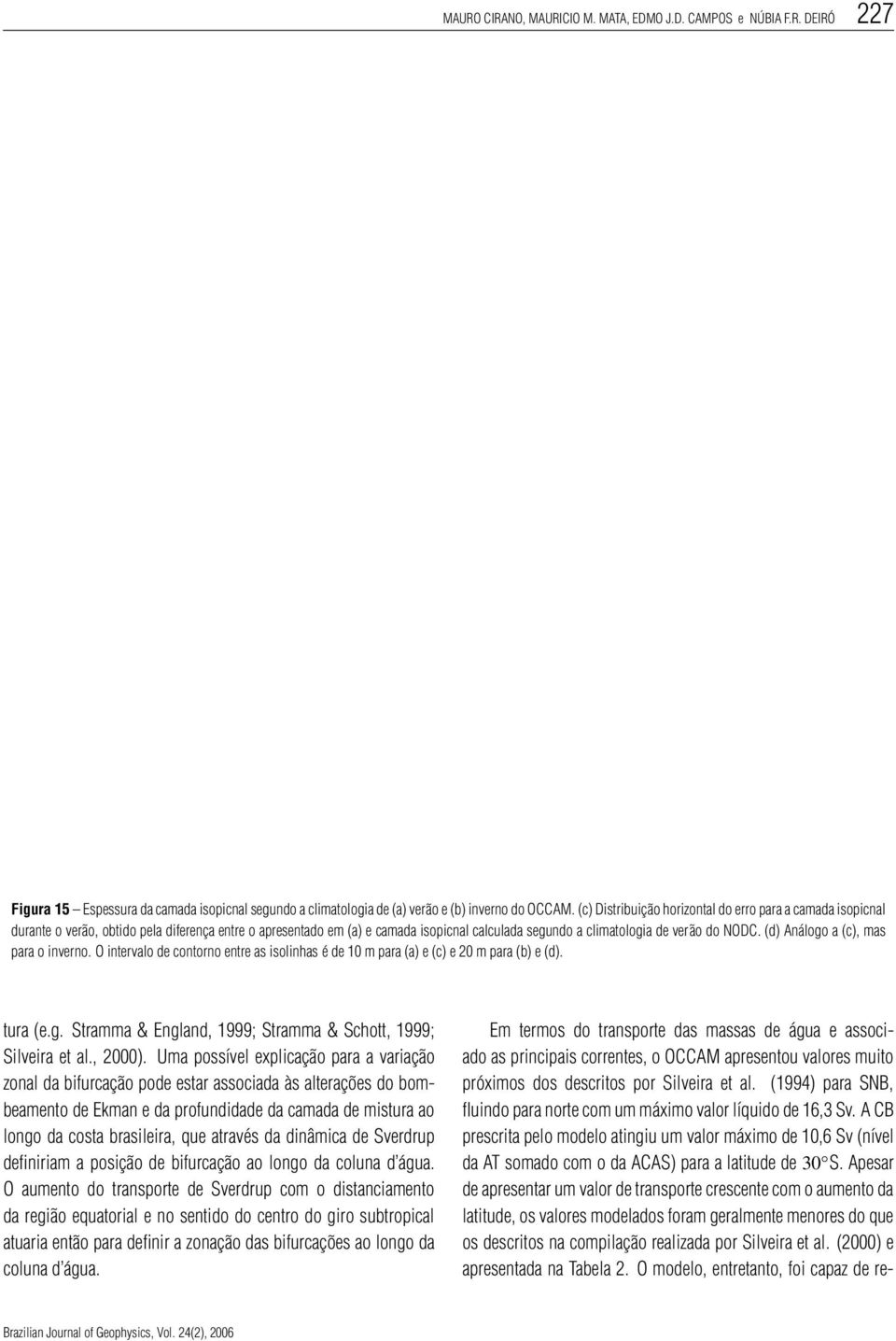 (d) Análogo a (c), mas para o inverno. O intervalo de contorno entre as isolinhas é de 10 m para (a) e (c) e 20 m para (b) e (d). tura (e.g. Stramma & England, 1999; Stramma & Schott, 1999; Silveira et al.