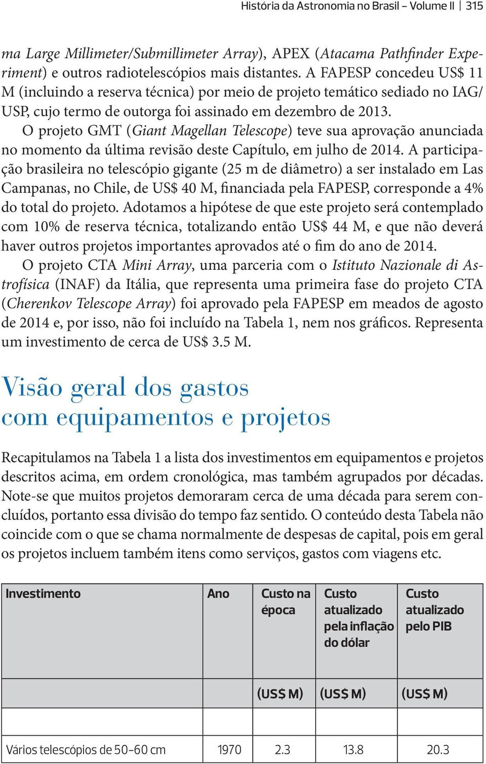 O projeto GMT (Giant Magellan Telescope) teve sua aprovação anunciada no momento da última revisão deste Capítulo, em julho de 2014.