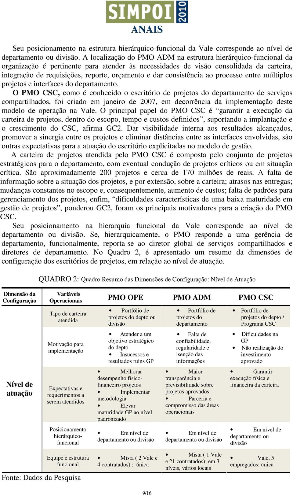 dar consistência ao processo entre múltiplos projetos e interfaces do departamento.