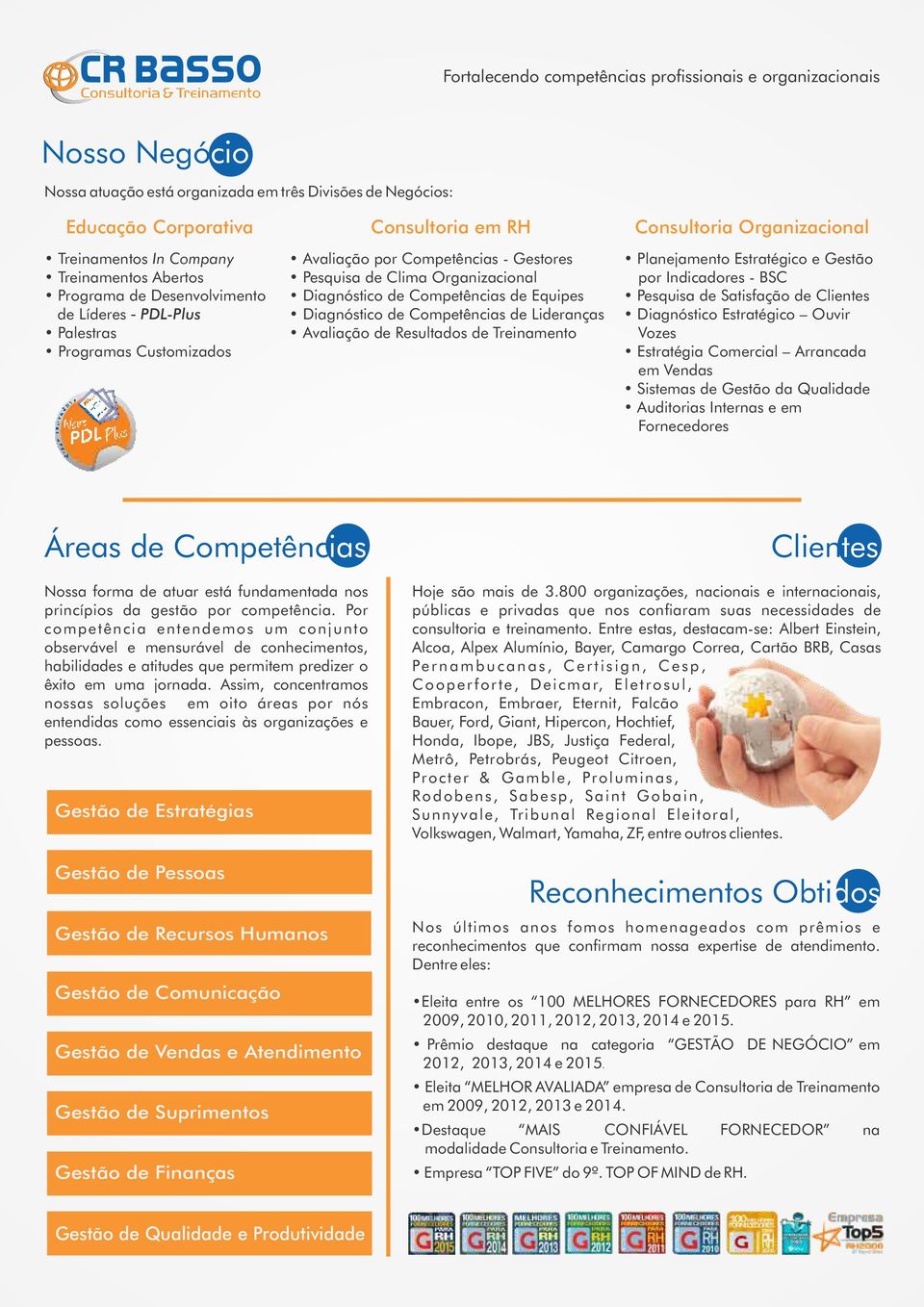 Avaliação de Resultados de Treinamento Consultoria Organizacional Planejamento Estratégico e Gestão por Indicadores - BSC Pesquisa de Satisfação de Clientes Diagnóstico Estratégico Ouvir Vozes