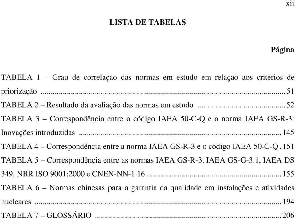 .. 52 TABELA 3 Correspondência entre o código IAEA 50-C-Q e a norma IAEA GS-R-3: Inovações introduzidas.