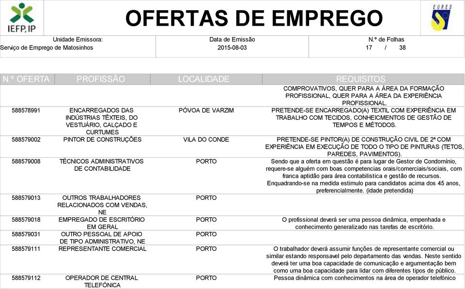 DE CENTRAL TELEFÓNICA PÓVOA DE VARZIM COMPROVATIVOS, QUER PARA A ÁREA DA FORMAÇÃO PROFISSIONAL, QUER PARA A ÁREA DA EXPERIÊNCIA PROFISSIONAL.