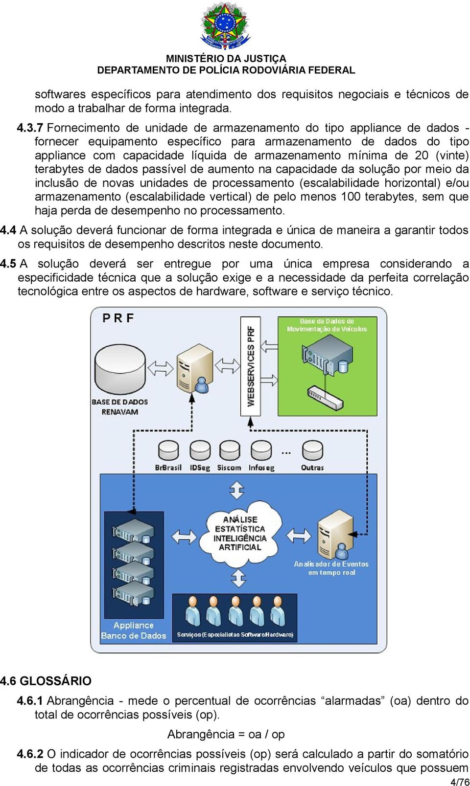 20 (vinte) terabytes de dados passível de aumento na capacidade da solução por meio da inclusão de novas unidades de processamento (escalabilidade horizontal) e/ou armazenamento (escalabilidade