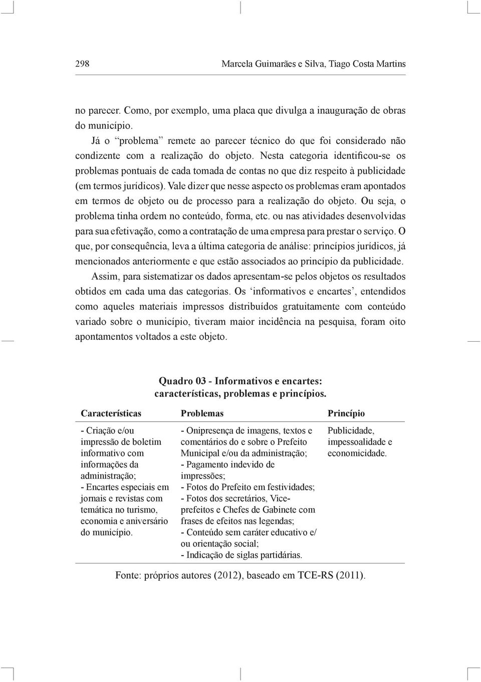 Nesta categoria identificou-se os problemas pontuais de cada tomada de contas no que diz respeito à publicidade (em termos jurídicos).