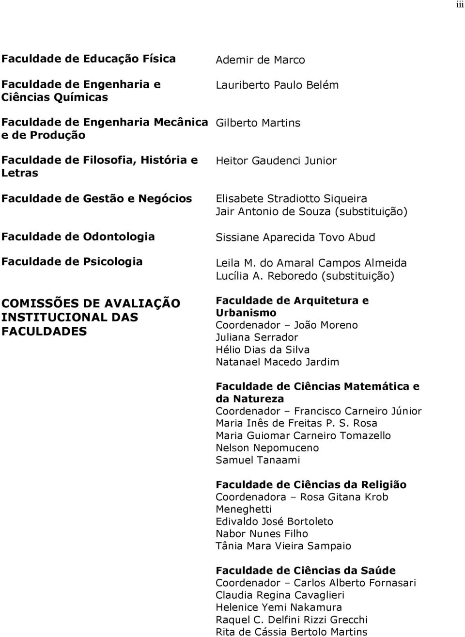 Stradiotto Siqueira Jair Antonio de Souza (substituição) Sissiane Aparecida Tovo Abud Leila M. do Amaral Campos Almeida Lucília A.