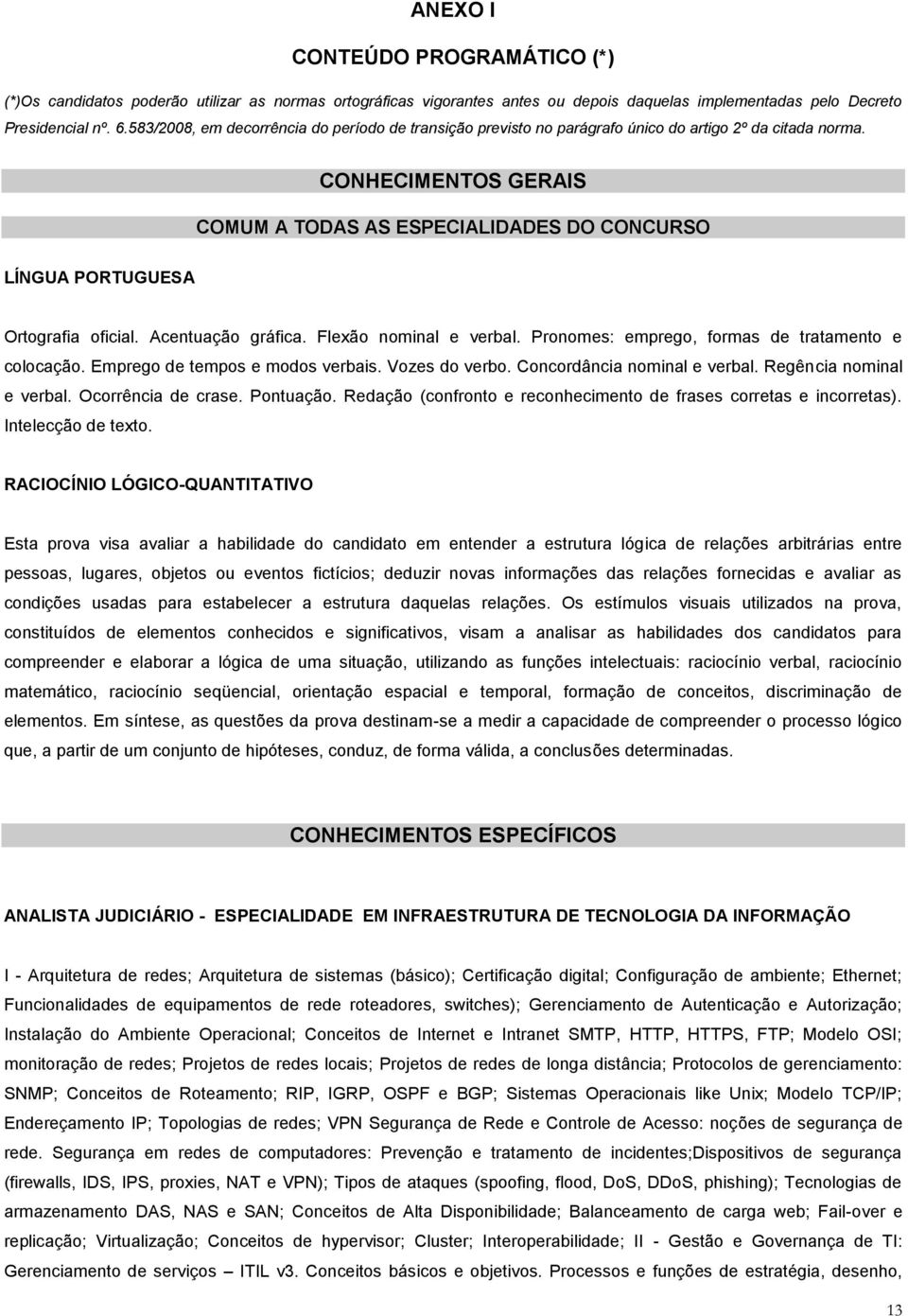 CONHECIMENTOS GERAIS COMUM A TODAS AS ESPECIALIDADES DO CONCURSO LÍNGUA PORTUGUESA Ortografia oficial. Acentuação gráfica. Flexão nominal e verbal. Pronomes: emprego, formas de tratamento e colocação.