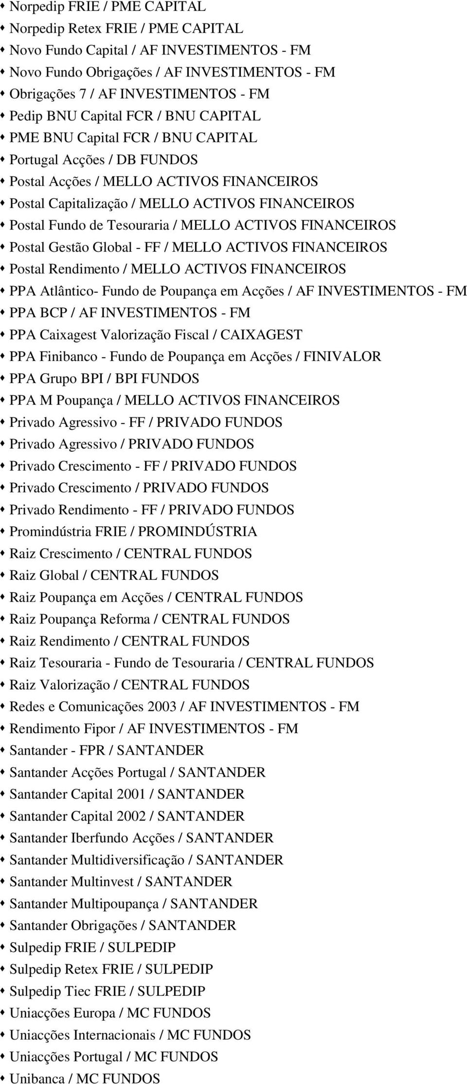 Postal Fundo de Tesouraria / MELLO ACTIVOS FINANCEIROS Œ Postal Gestão Global - FF / MELLO ACTIVOS FINANCEIROS Œ Postal Rendimento / MELLO ACTIVOS FINANCEIROS Œ PPA Atlântico- Fundo de Poupança em